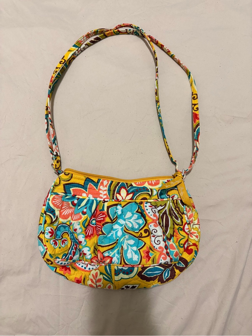 Vera Bradley Quilted Floral Paisley Shoulder Crossbody Bag Yellow Aqua Coral